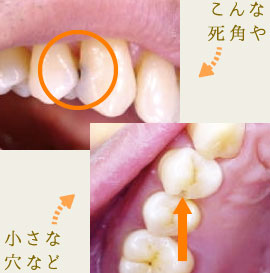 死角や小さな穴など